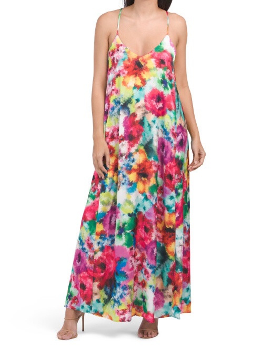 Nicole Miller New York Satin Floral Maxi Slip Dress Size M